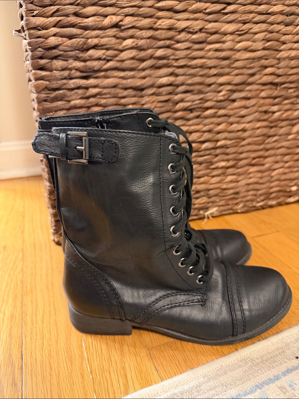 Rampage Women's Black Lace-Up Buckle Combat Boots